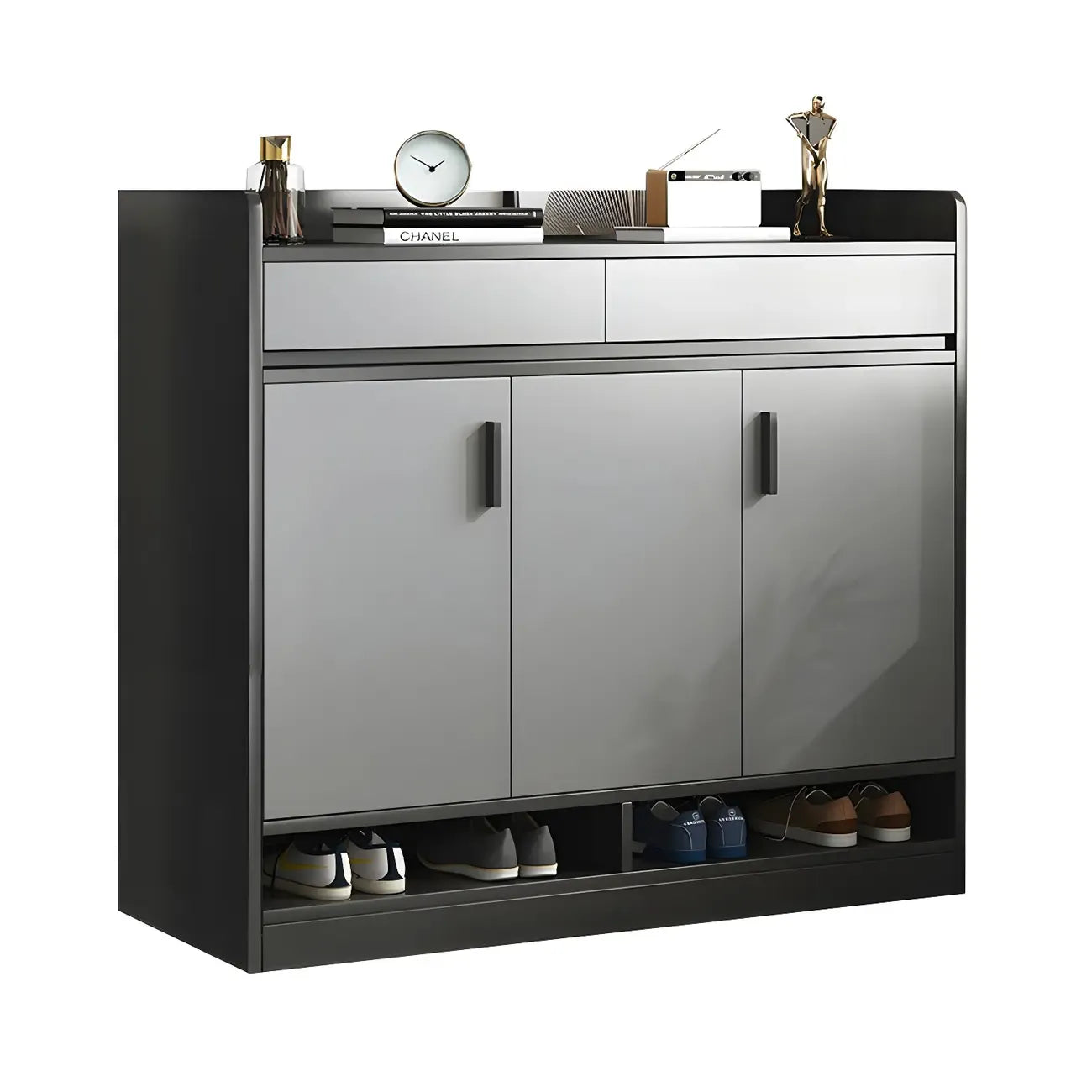 Modern Grey Shoe Storage Cabinet Rectangular Adjustable Shelves