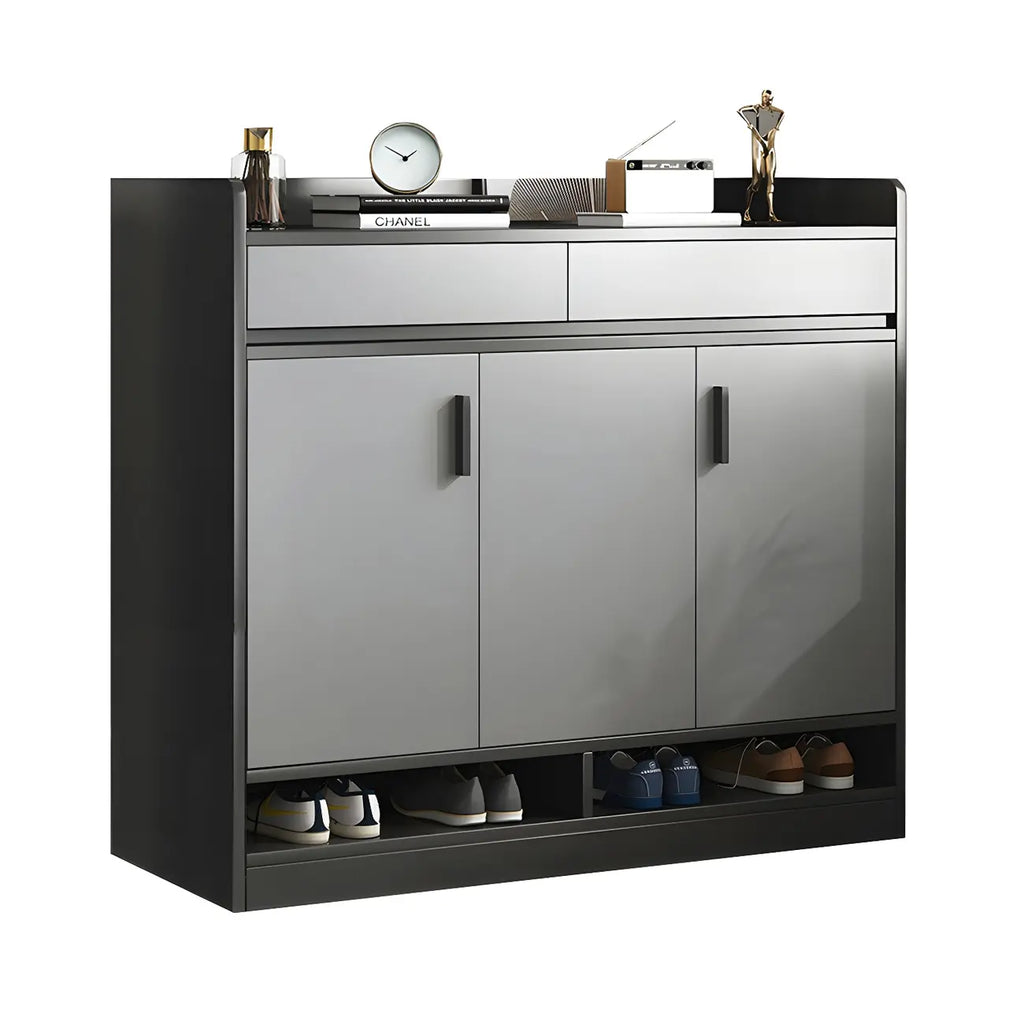 Modern Grey Shoe Storage Cabinet Rectangular Adjustable Shelves