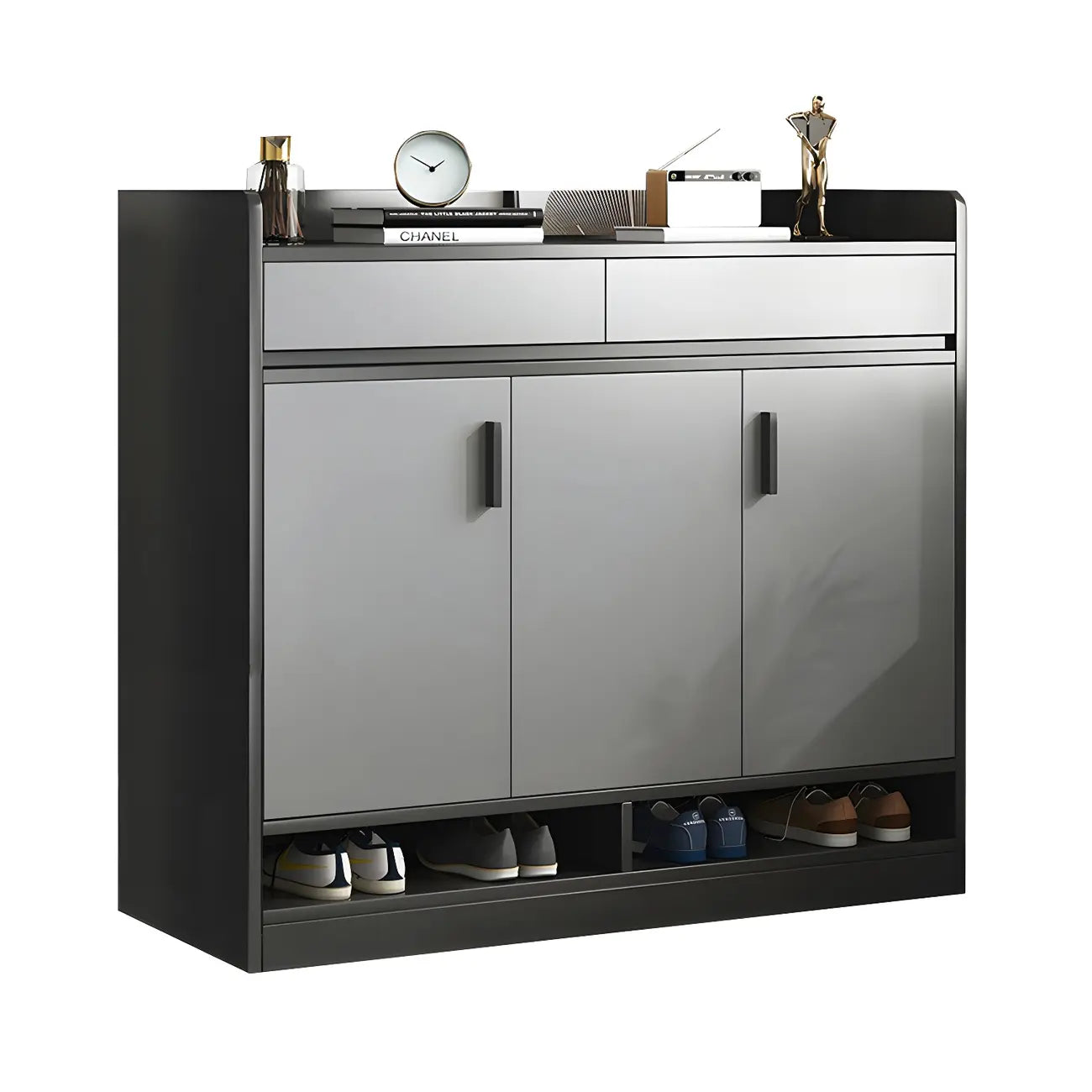 Modern Grey Shoe Storage Cabinet Rectangular Adjustable Shelves