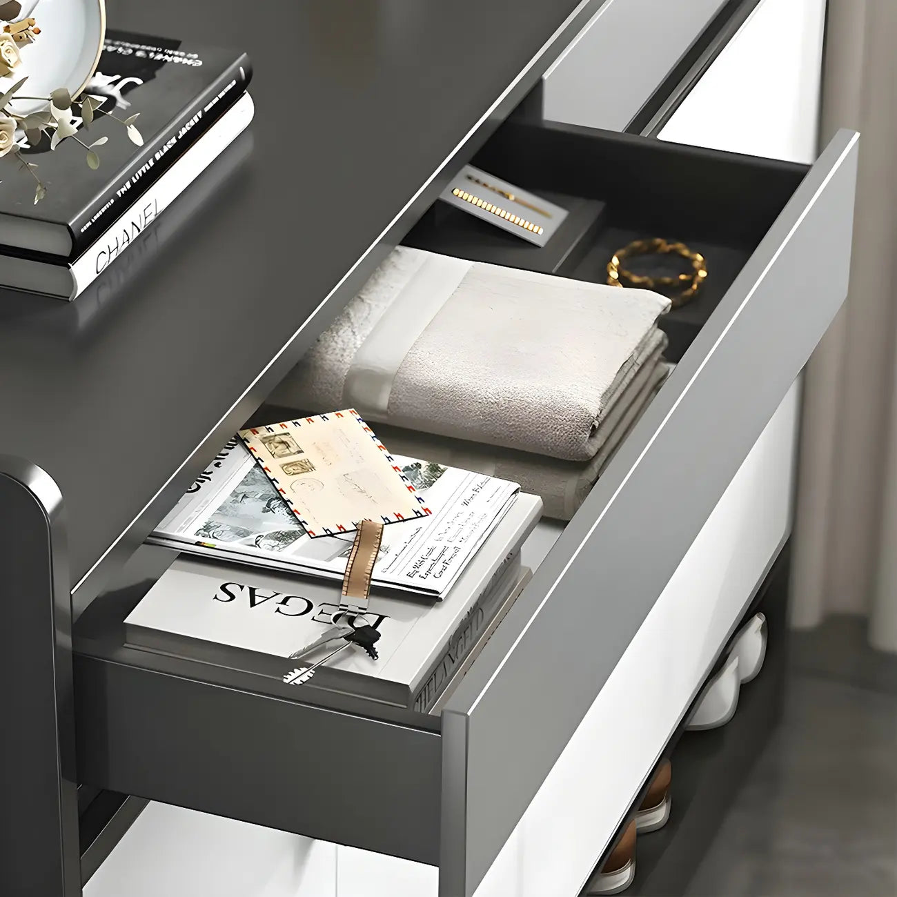 Modern Grey Shoe Storage Cabinet Rectangular Adjustable Shelves