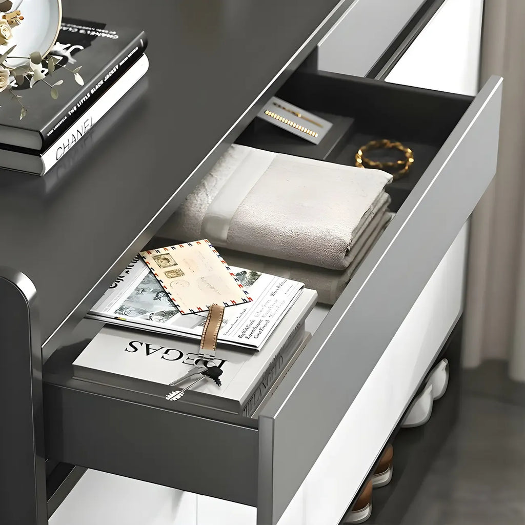 Modern Grey Shoe Storage Cabinet Rectangular Adjustable Shelves