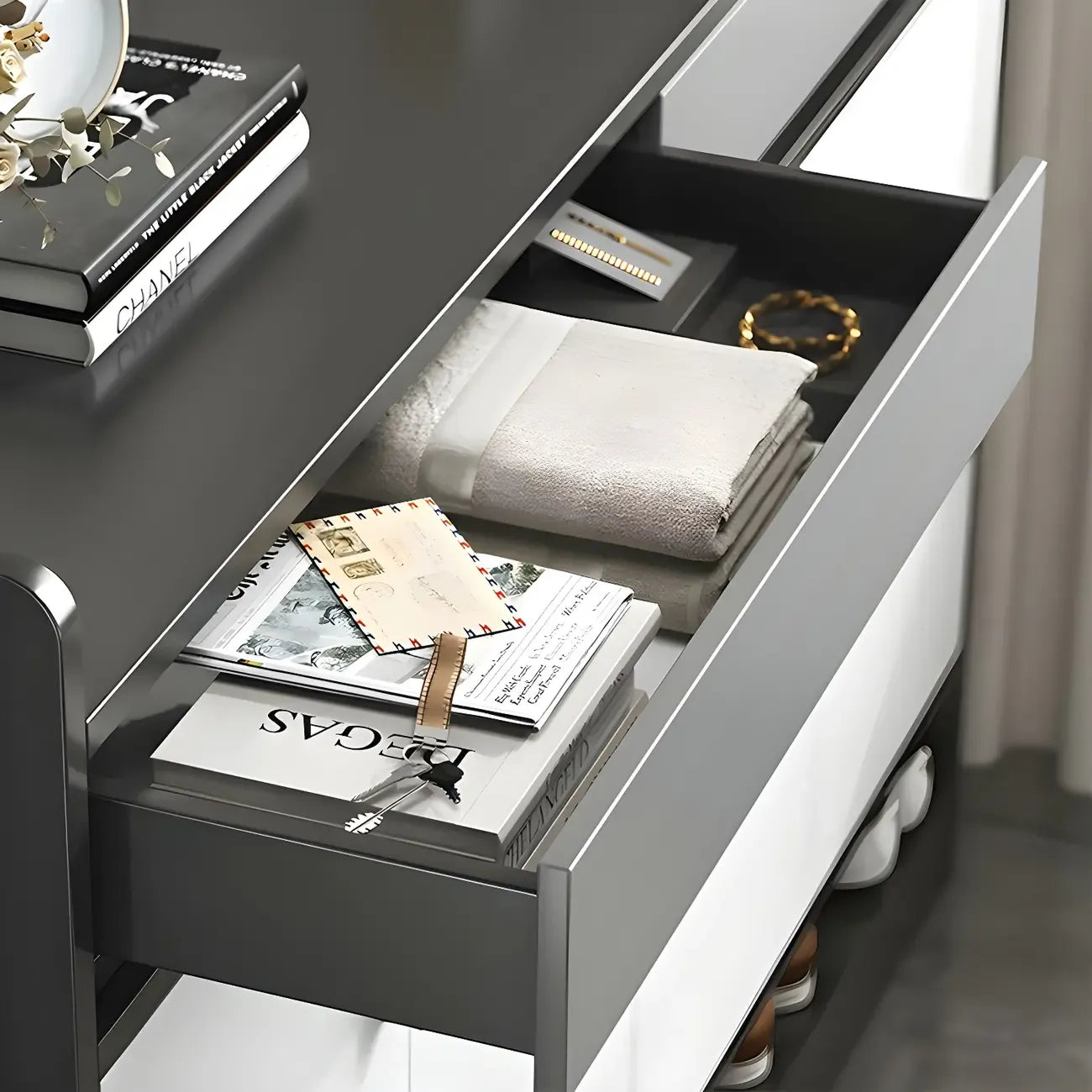 Modern Grey Shoe Storage Cabinet Rectangular Adjustable Shelves