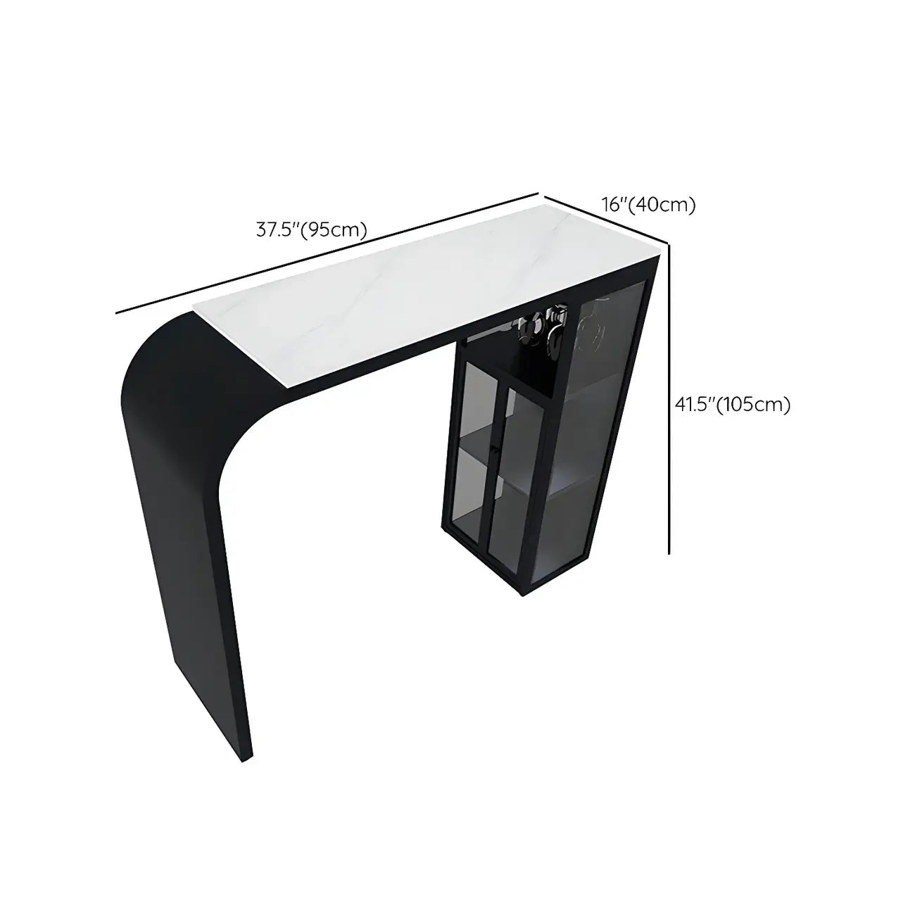 Modern White Stone Top Metal Bar Table with Storage