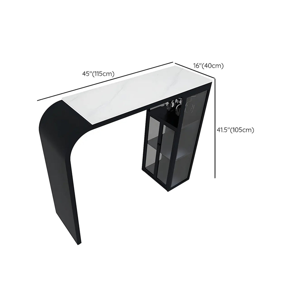 Modern White Stone Top Metal Bar Table with Storage