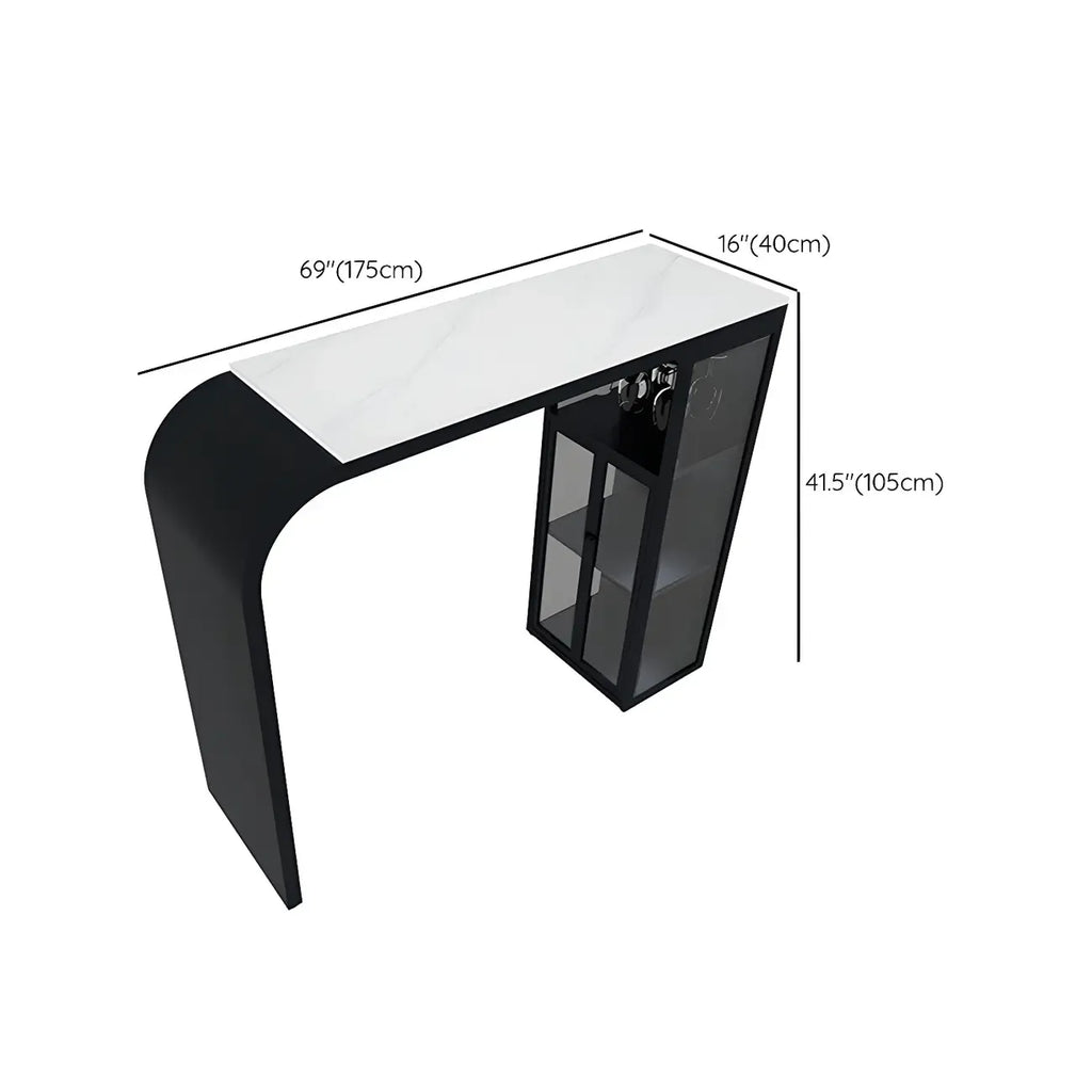 Modern White Stone Top Metal Bar Table with Storage
