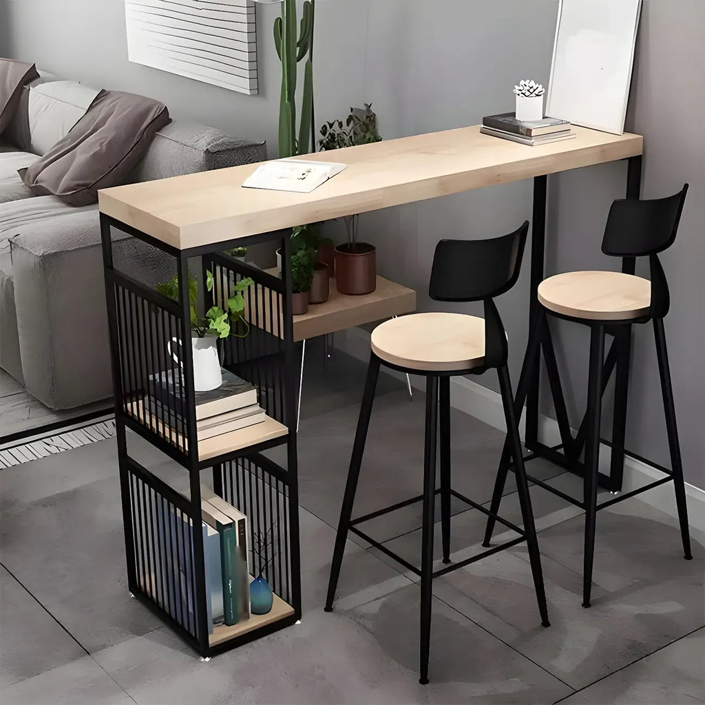 Modern Natural Wooden Metal Storage Bar Tables
