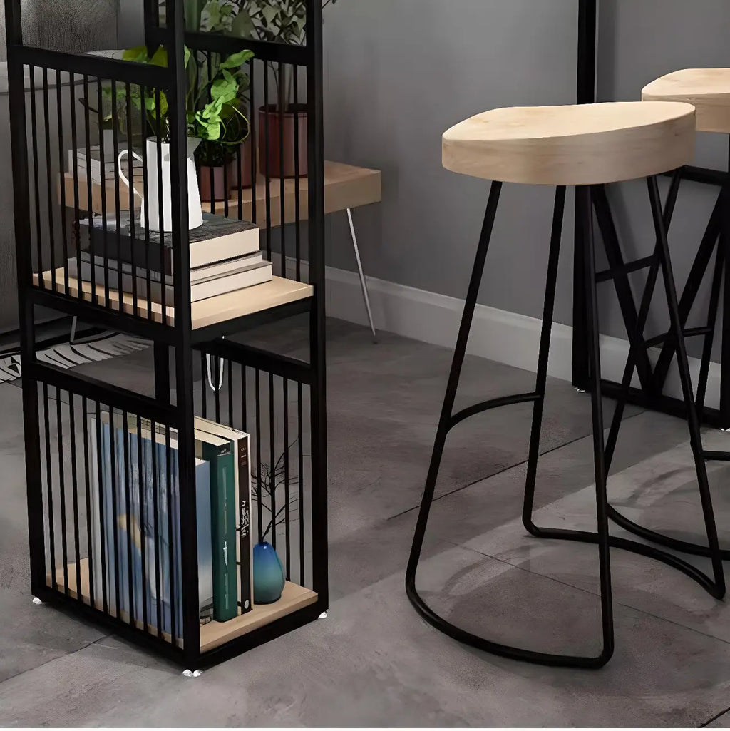 Modern Natural Wooden Metal Storage Bar Tables