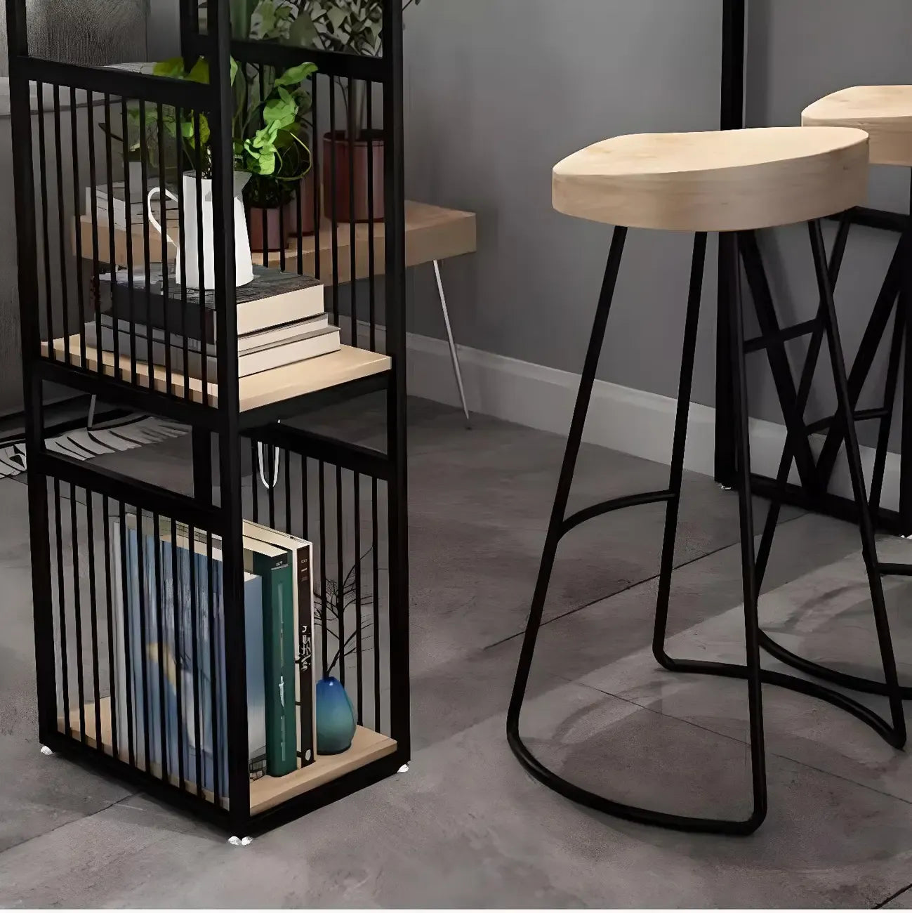 Modern Natural Wooden Metal Storage Bar Tables