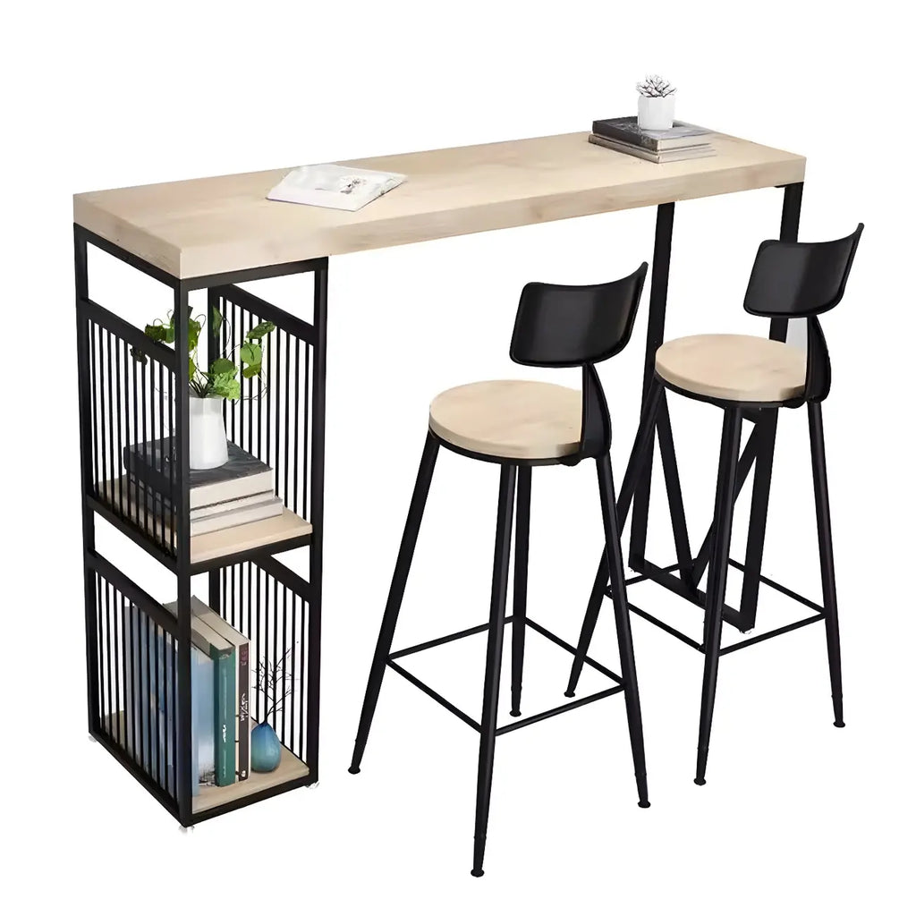 Modern Natural Wooden Metal Storage Bar Tables