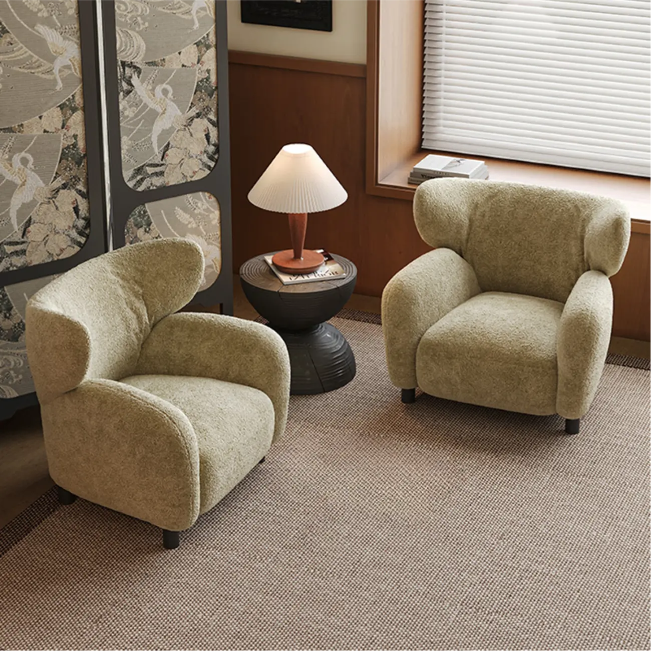 Modern Chenille Fabric Wingback Accent Chair with Arms