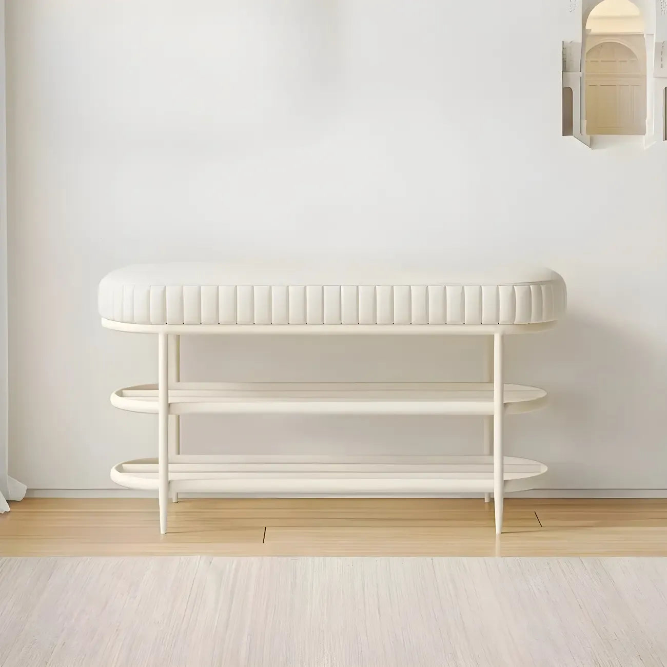 Elegant Oval Metal Cushioned Shoe Rack Bench