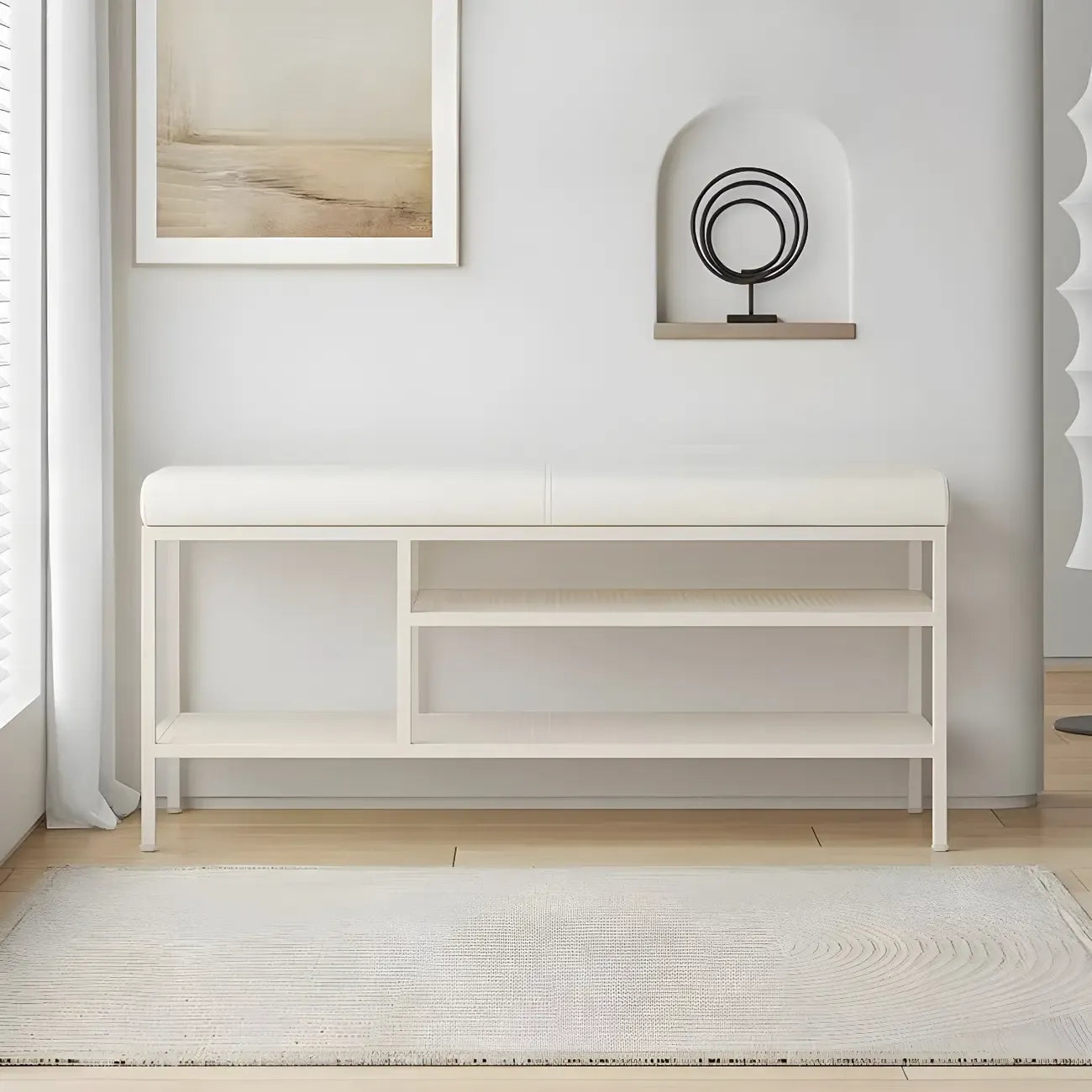 Elegant Oval Metal Cushioned Shoe Rack Bench