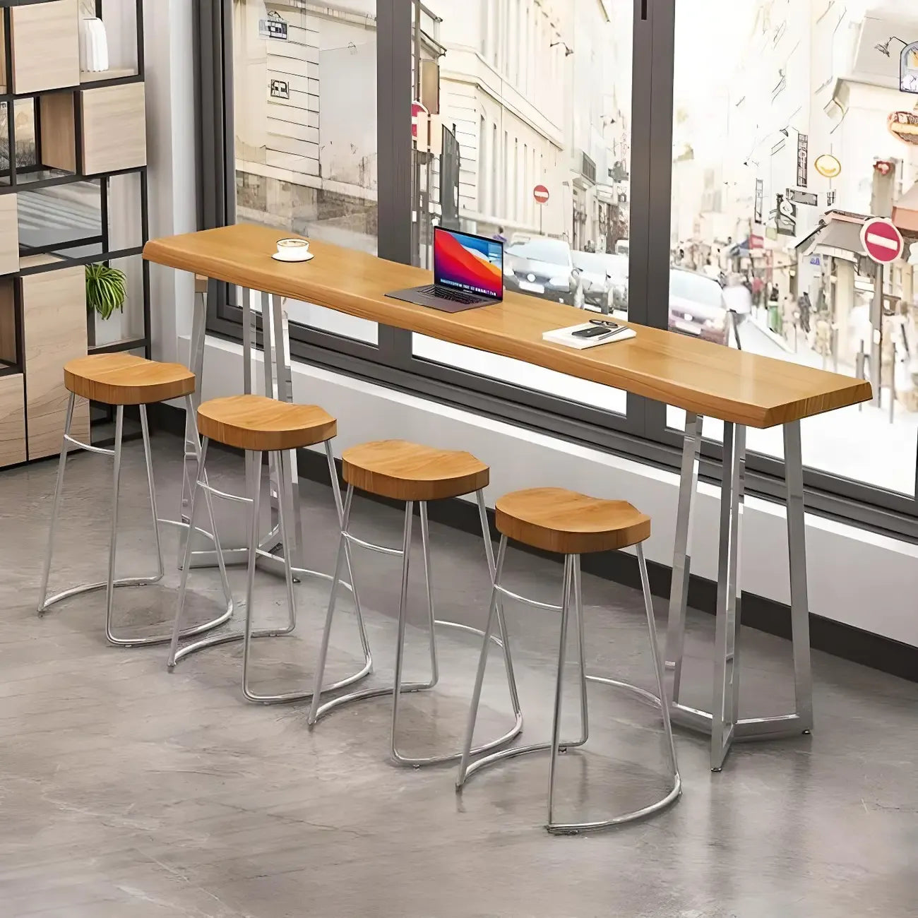 Stylish Sliver Base Wooden Bar Height Table for Pub