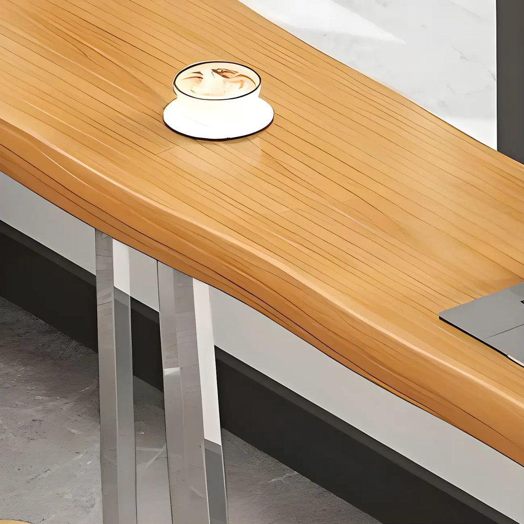Stylish Sliver Base Wooden Bar Height Table for Pub