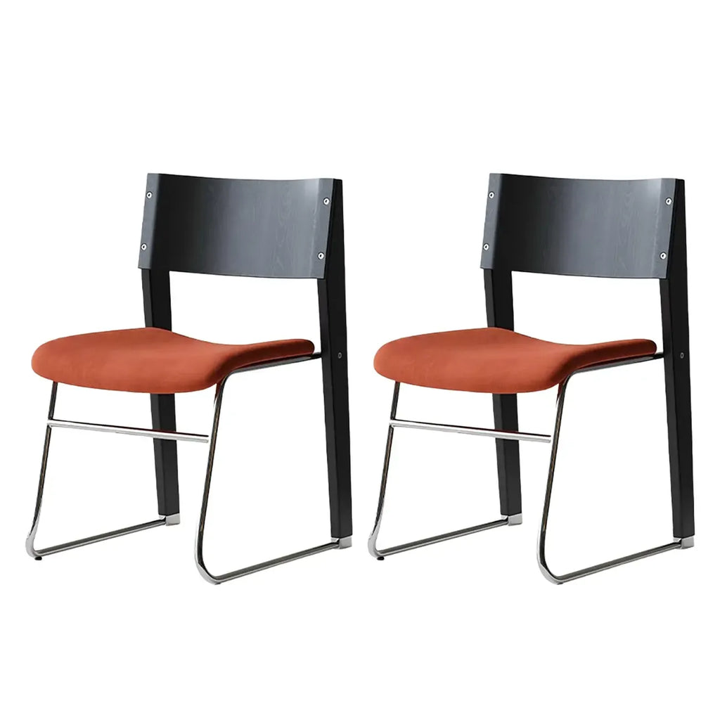 Modern Wood Velvet Open Back Armless Dining Chair Set of 2