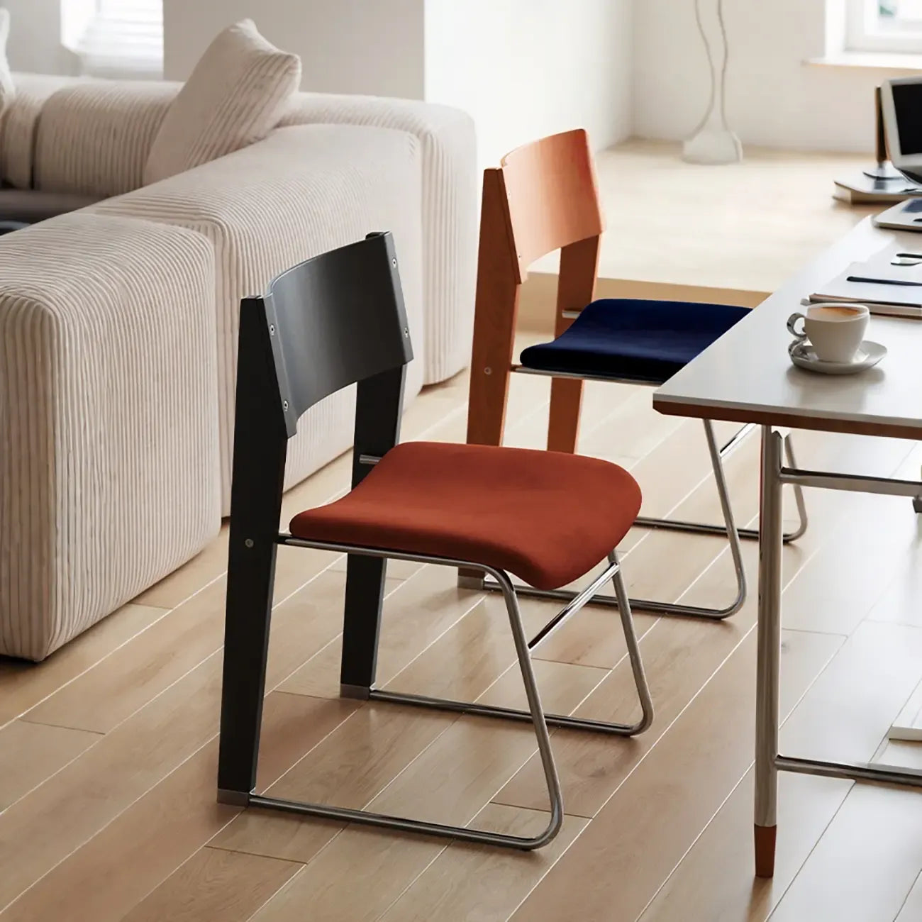 Modern Wood Velvet Open Back Armless Dining Chair Set of 2