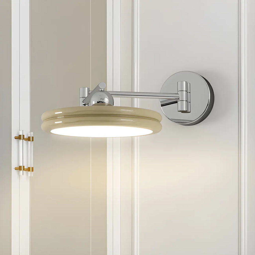 2-Layer Round Swing Arm LED Wall Light Fixture for Bedroom