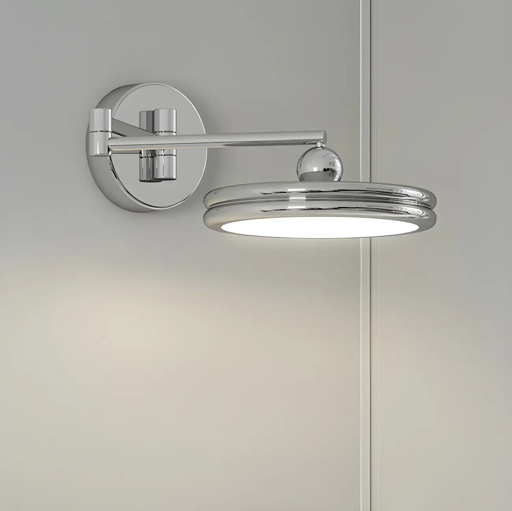 2-Layer Round Swing Arm LED Wall Light Fixture for Bedroom