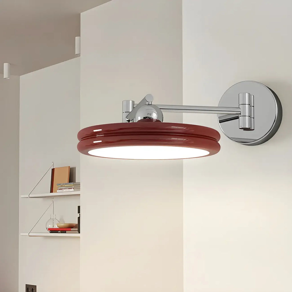 2-Layer Round Swing Arm LED Wall Light Fixture for Bedroom