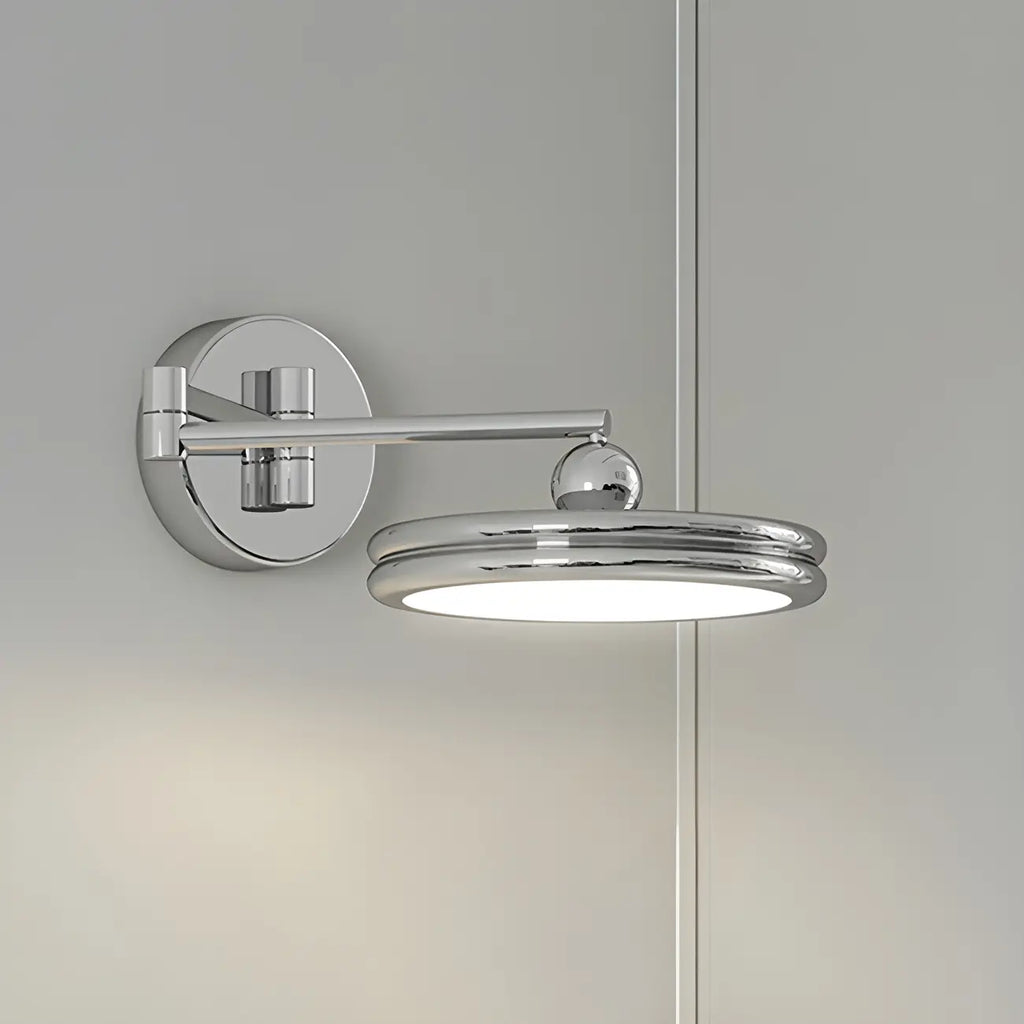 2-Layer Round Swing Arm LED Wall Light Fixture for Bedroom
