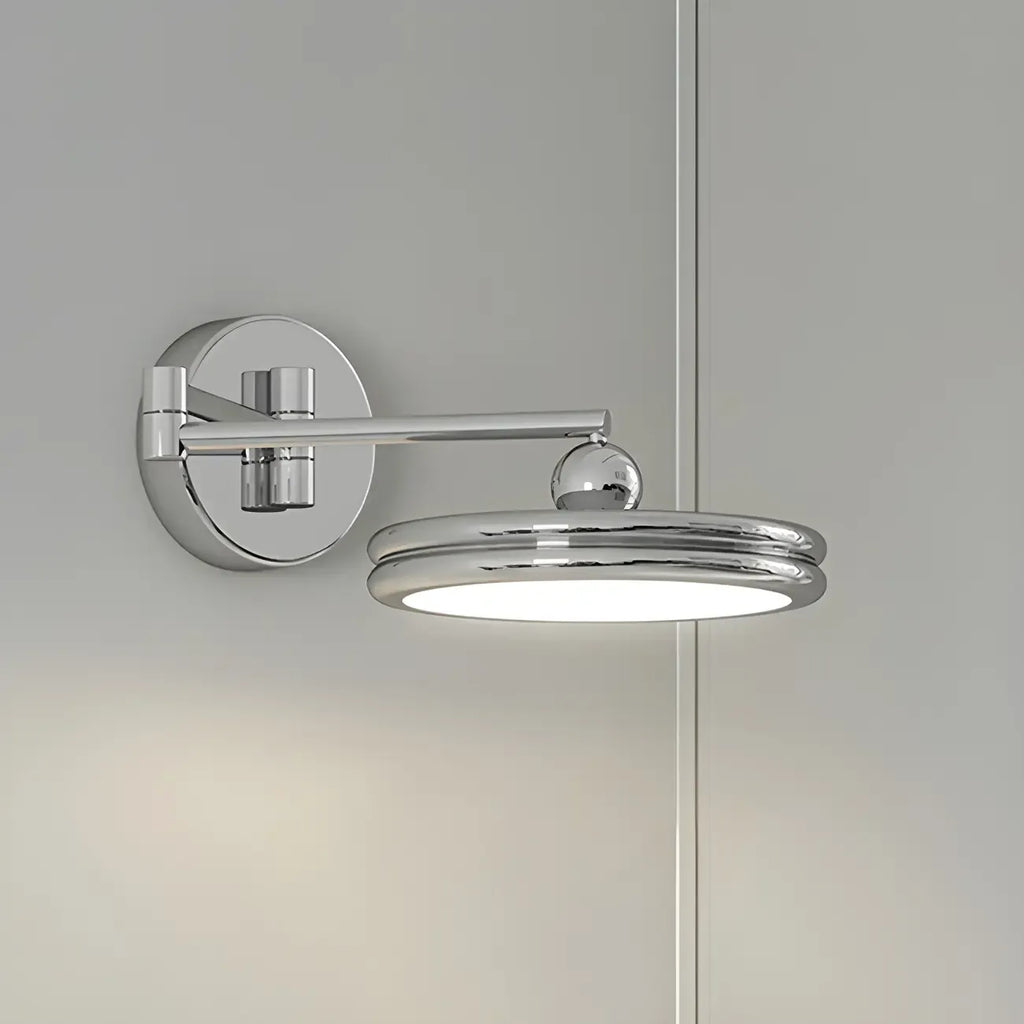 2-Layer Round Swing Arm LED Wall Light Fixture for Bedroom