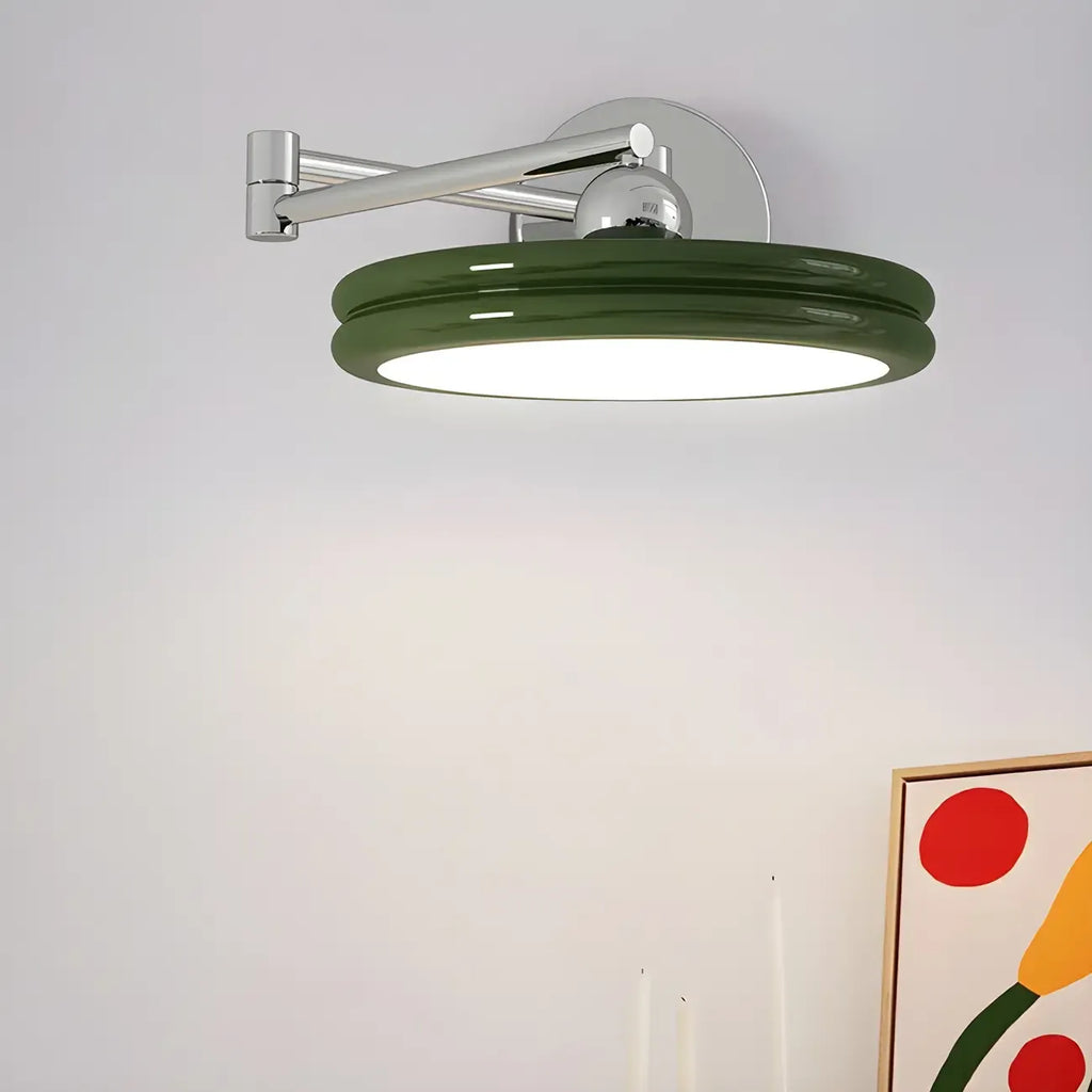 2-Layer Round Swing Arm LED Wall Light Fixture for Bedroom
