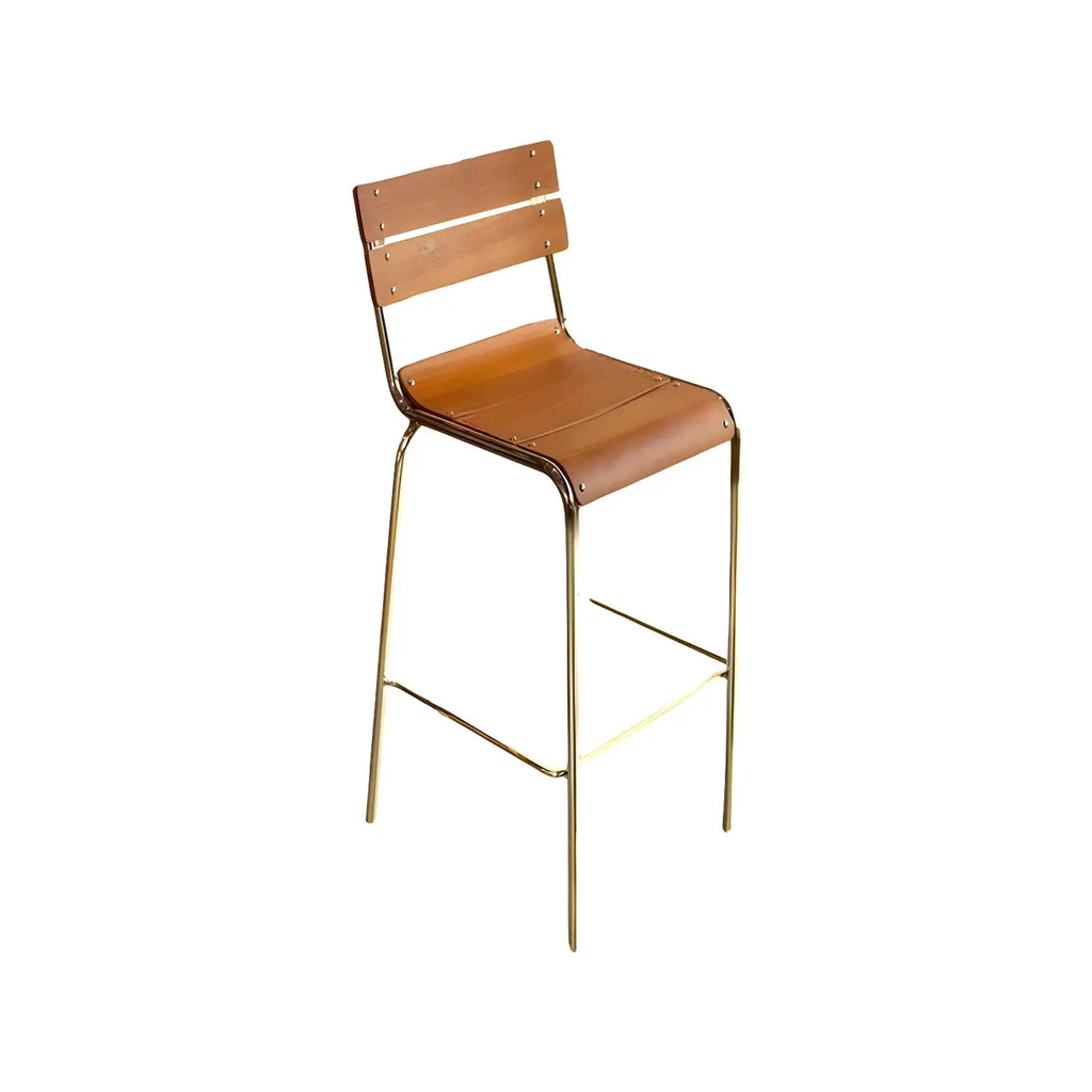 Durable Steel Frame Comfortable Brown Wood Back Bar Stool