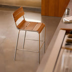 Durable Steel Frame Comfortable Brown Wood Back Bar Stool