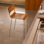 Durable Steel Frame Comfortable Brown Wood Back Bar Stool
