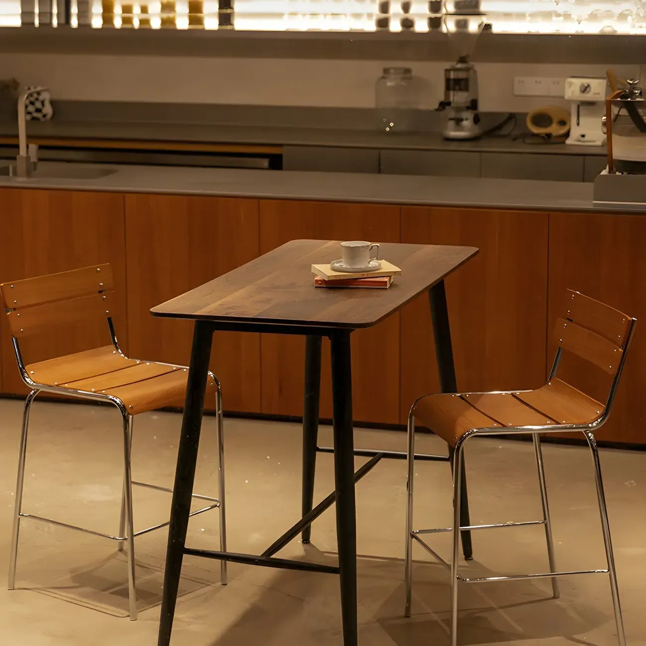Durable Steel Frame Comfortable Brown Wood Back Bar Stool