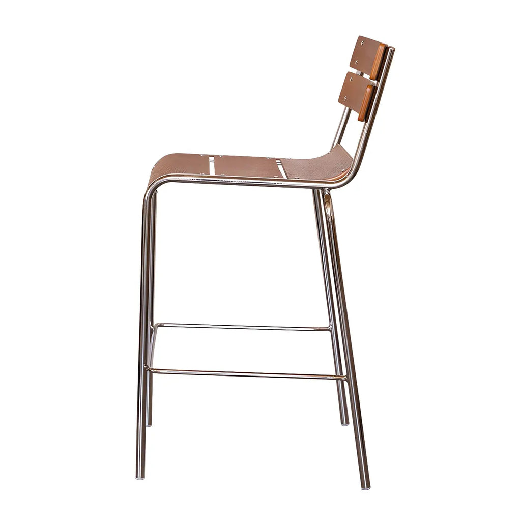 Durable Steel Frame Comfortable Brown Wood Back Bar Stool