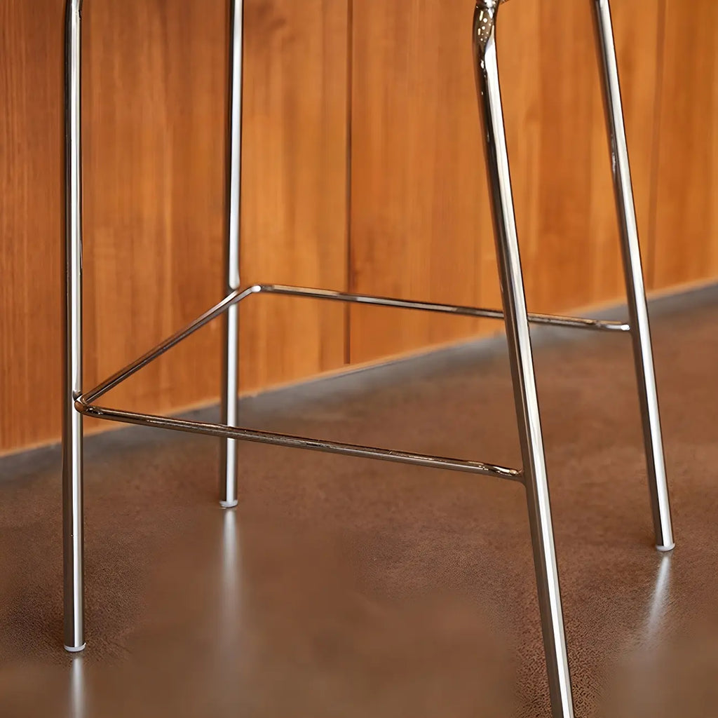 Durable Steel Frame Comfortable Brown Wood Back Bar Stool