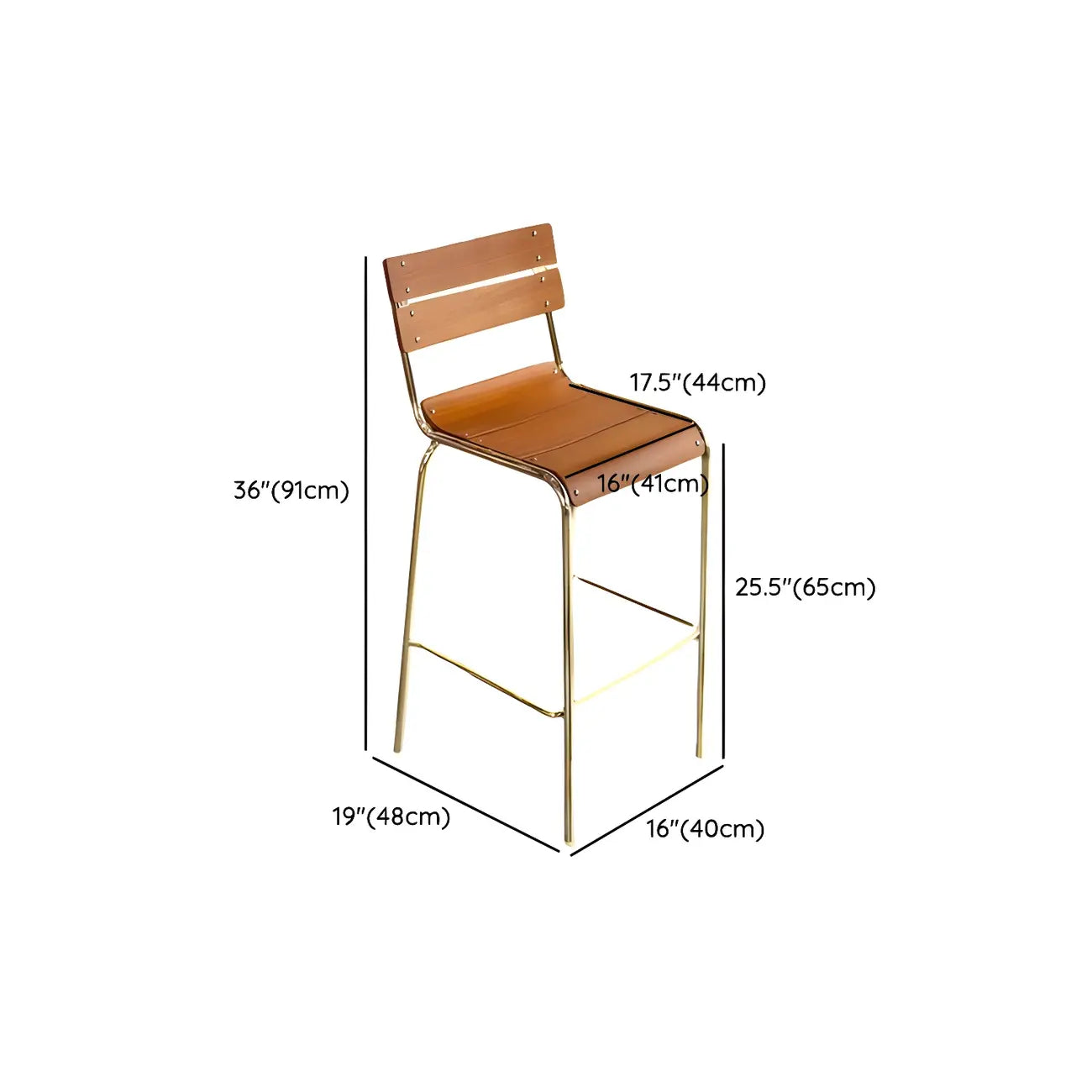 Durable Steel Frame Comfortable Brown Wood Back Bar Stool