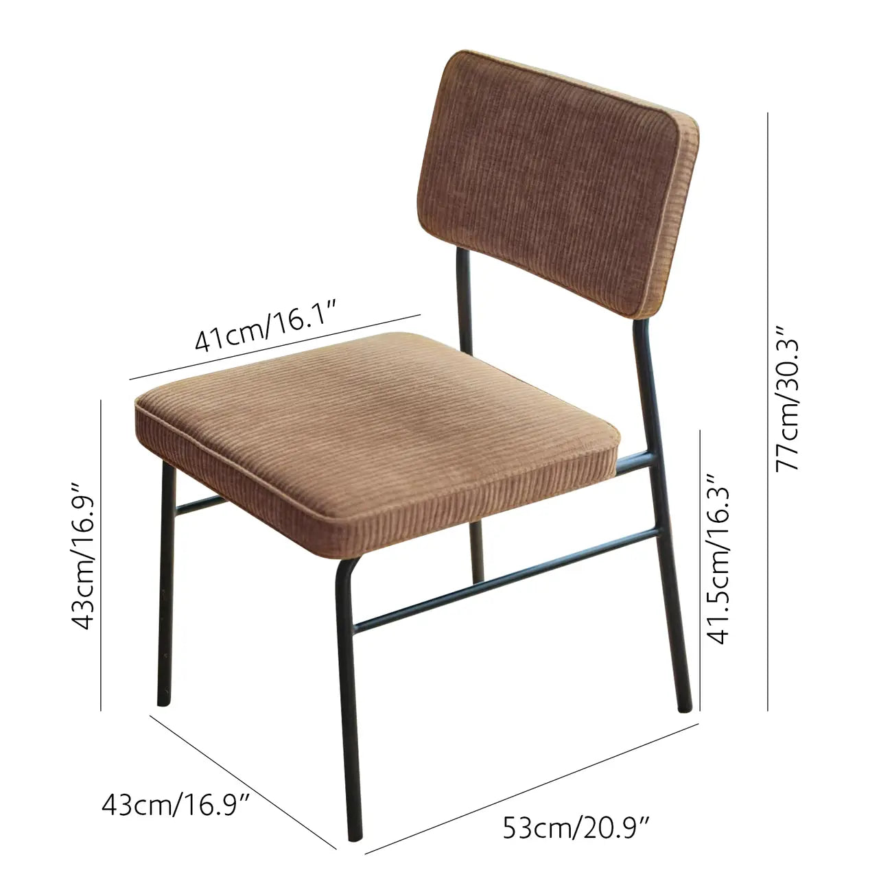 Mid-Century Modern Corduroy Armless Dining Chairs Set of 2
