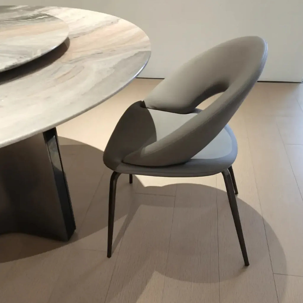 Mid Century Modern Linen Dining Chair with Steel Legs