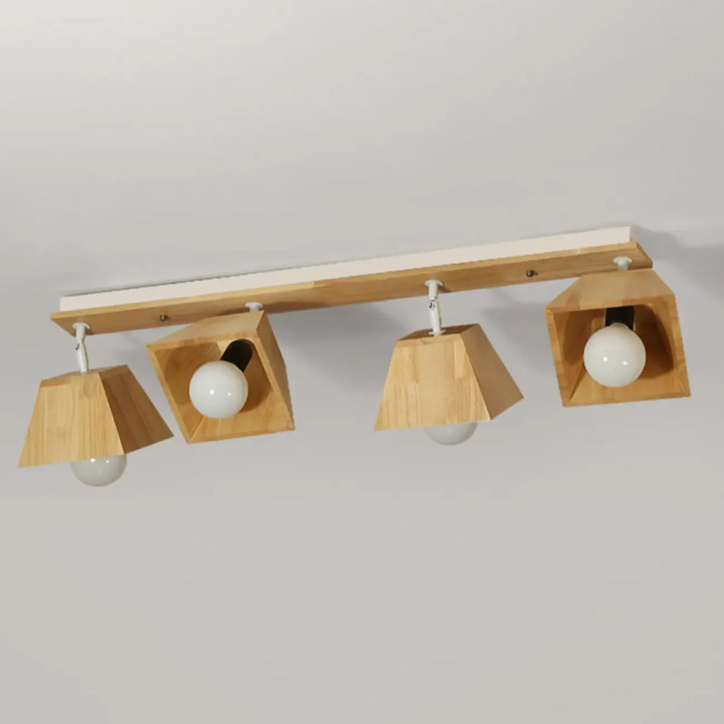 4-Light Wood Fixed Track Lighting Modern LED Adjustable Head
