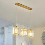 3-Light Gold Crystal Geometric Island Pendant Light for Kitchen