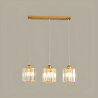 3-Light Gold Crystal Geometric Island Pendant Light for Kitchen