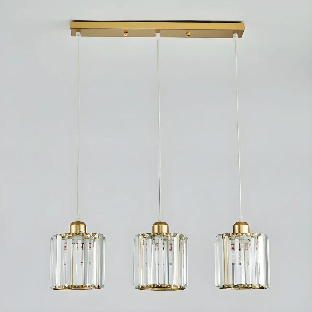 3-Light Gold Crystal Geometric Island Pendant Light for Kitchen