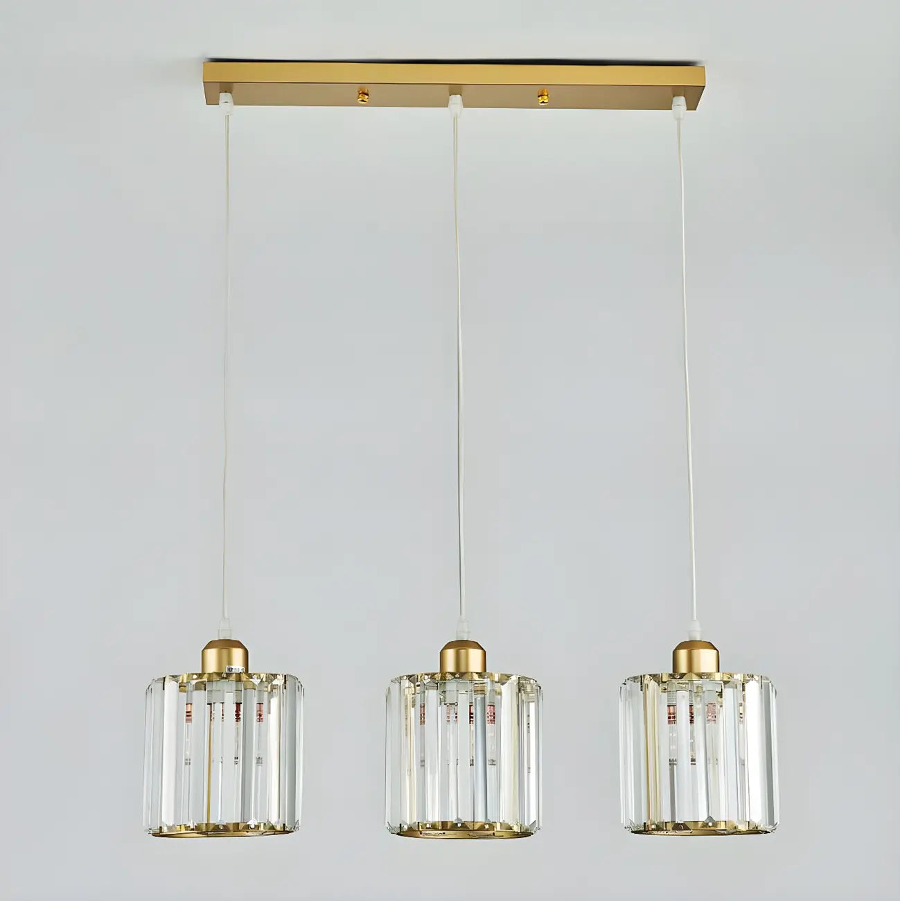 3-Light Gold Crystal Geometric Island Pendant Light for Kitchen