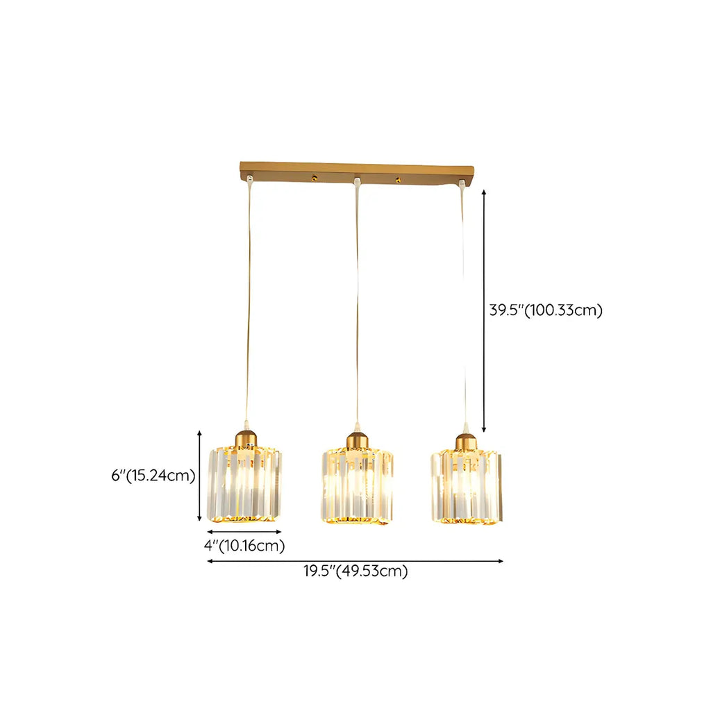 3-Light Gold Crystal Geometric Island Pendant Light for Kitchen