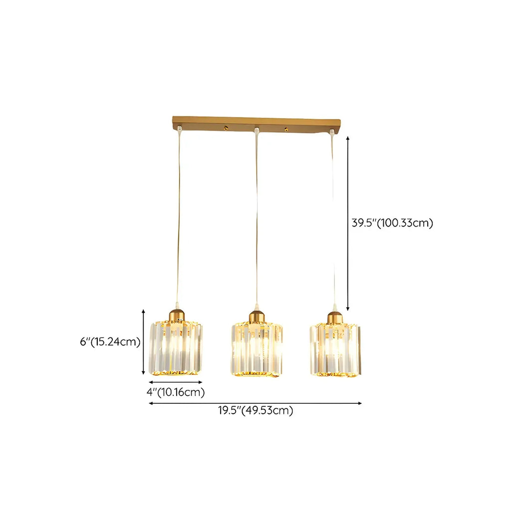 3-Light Gold Crystal Geometric Island Pendant Light for Kitchen