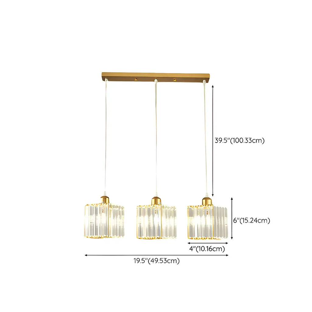 3-Light Gold Crystal Geometric Island Pendant Light for Kitchen
