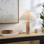 Elegant Beige Marble Base Table Lamp with Fabric Shade