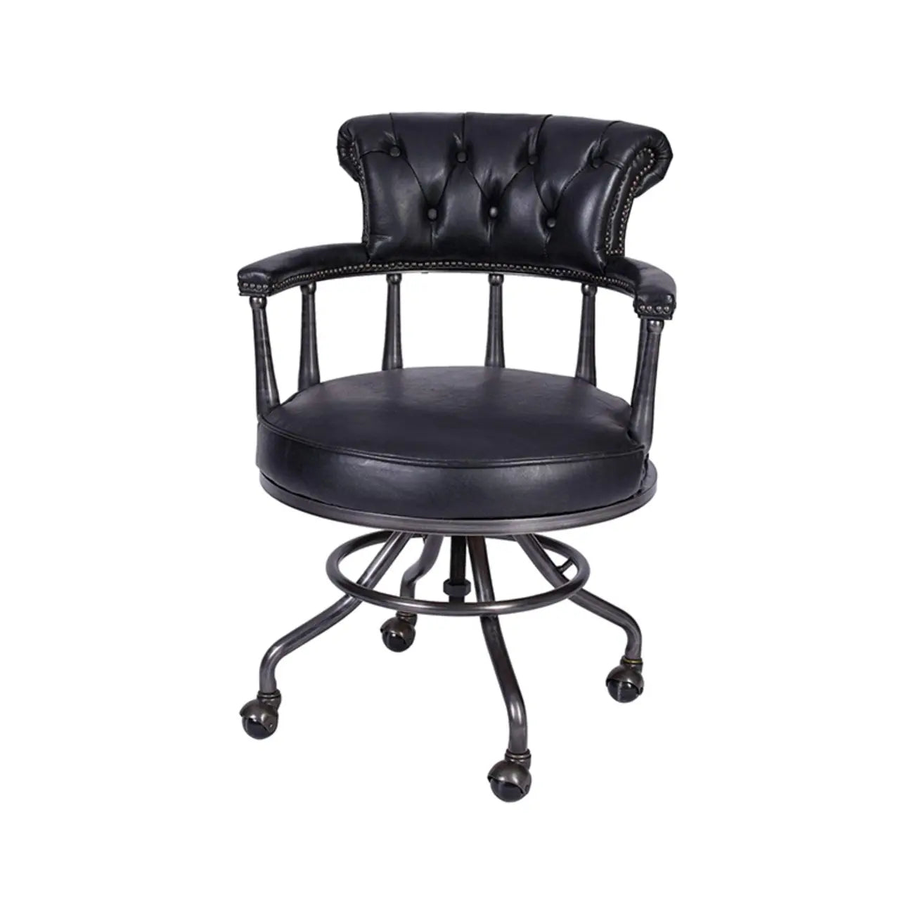 Black Chesterfield Office Chair in Antique Leather