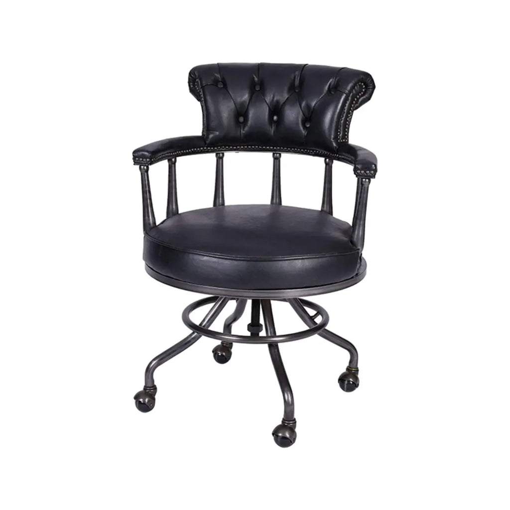 Black Chesterfield Office Chair in Antique Leather