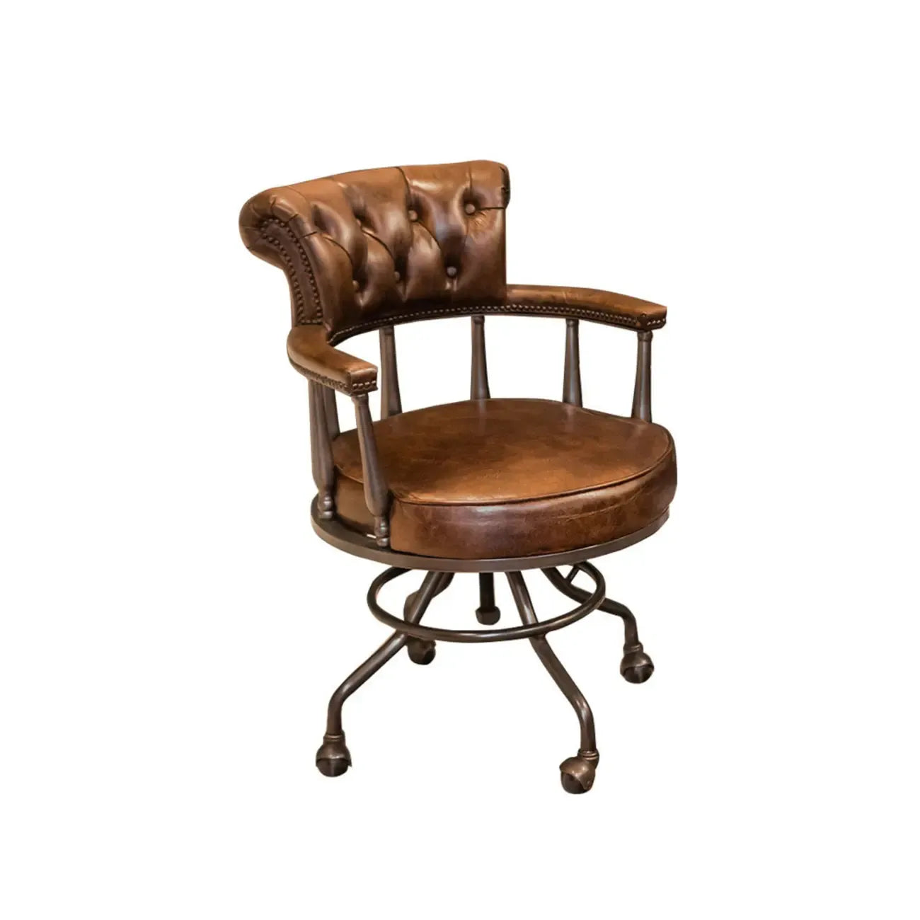 Black Chesterfield Office Chair in Antique Leather