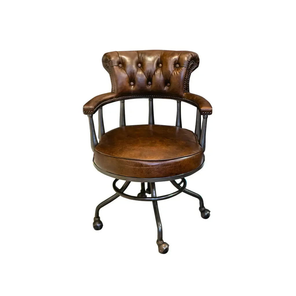 Black Chesterfield Office Chair in Antique Leather