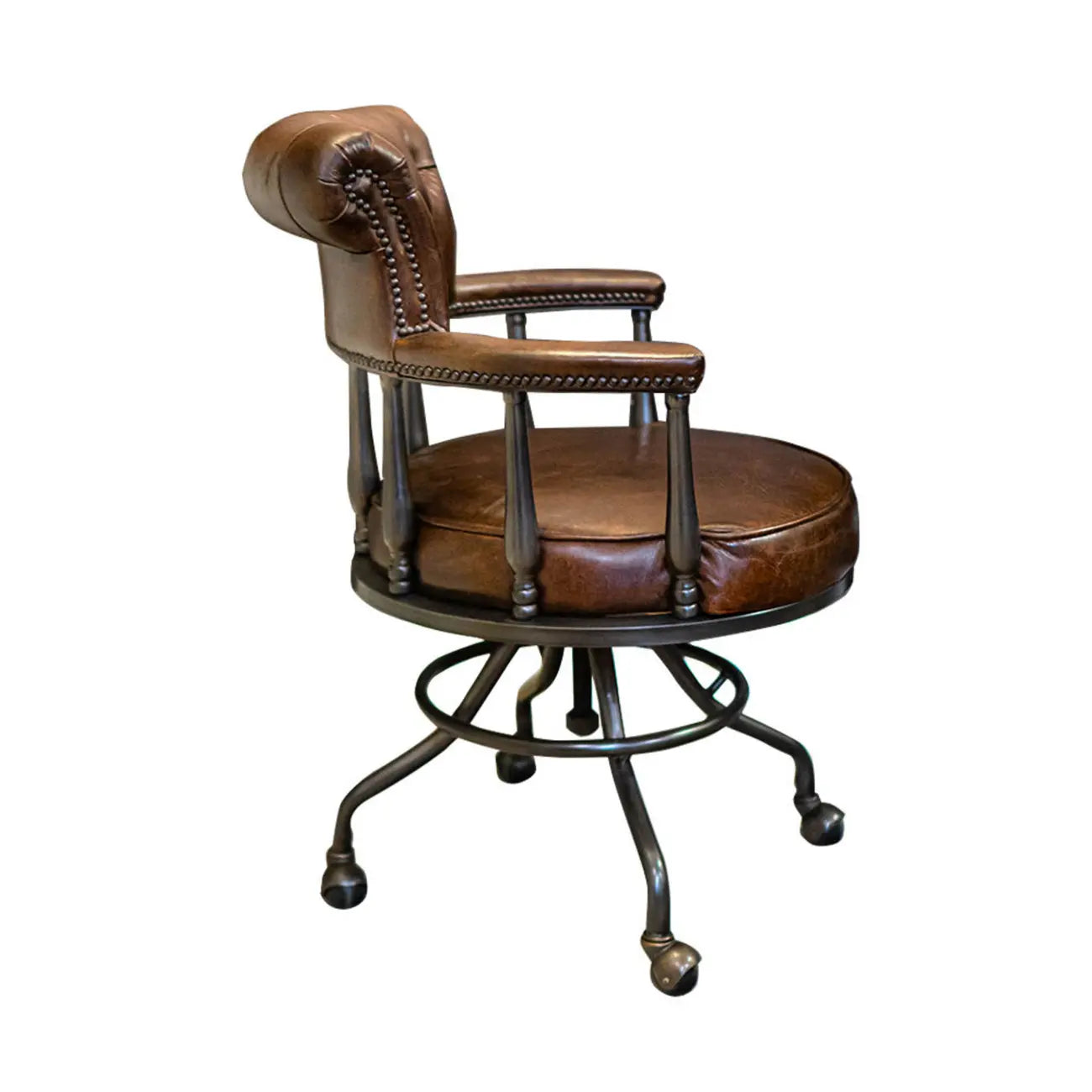 Black Chesterfield Office Chair in Antique Leather
