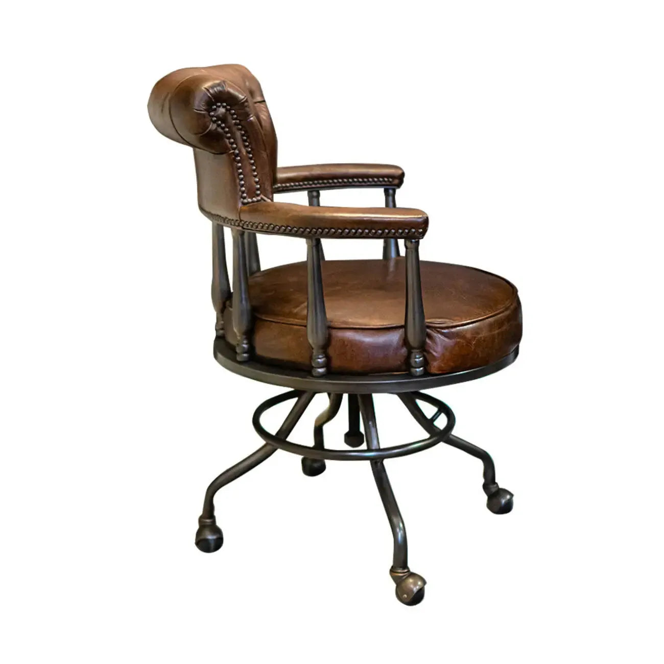 Black Chesterfield Office Chair in Antique Leather